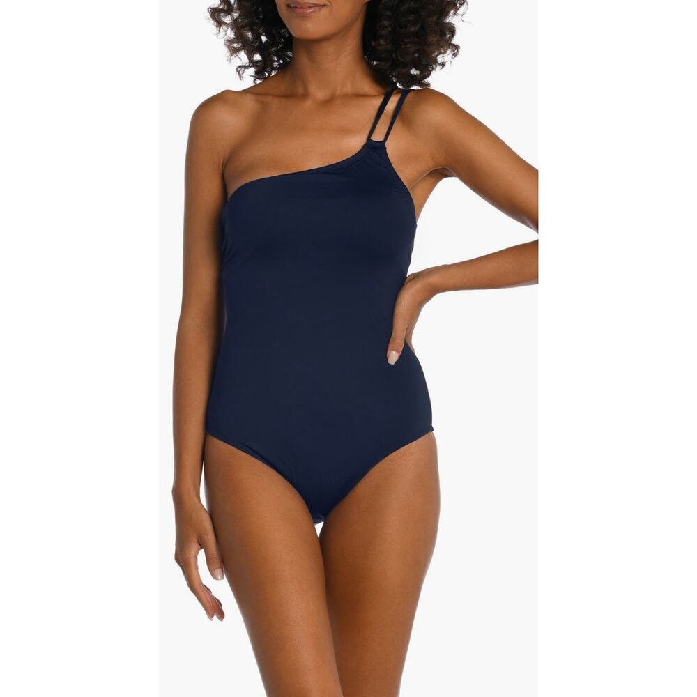 La Blanca Goddess One Shoulder One-Piece Swimsuit Indigo Navy Blue Size 4